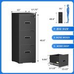 Black Metal 3 Drawer Locking File Cabinet