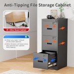 Black Metal 3 Drawer Locking File Cabinet
