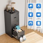 Black Metal 3 Drawer Locking File Cabinet