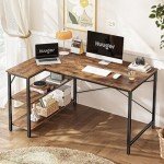 L-Shaped Computer Desk with Reversible Shelves