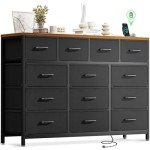 Black Vintage Dresser with Charging Station and Shelves
