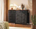 Black Vintage Dresser with Charging Station and Shelves