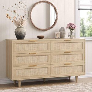 Angel Sar 51" Rattan 6 Drawer Dresser