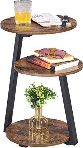 Rustic Brown Round End Table with Metal Frame