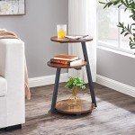 Rustic Brown Round End Table with Metal Frame