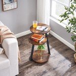 Rustic Brown Round End Table with Metal Frame