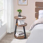 Rustic Brown Round End Table with Metal Frame