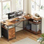 L-Shaped Rustic Brown Desk with Power Outlets