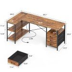 L-Shaped Rustic Brown Desk with Power Outlets