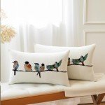 Teal Blue Hand-Painted Lumbar Throw Pillow