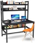Black Computer Desk with Hutch and Storage Shelves