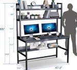 Black Computer Desk with Hutch and Storage Shelves