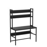 Black Computer Desk with Hutch and Storage Shelves