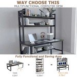 Black Computer Desk with Hutch and Storage Shelves