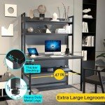 Black Computer Desk with Hutch and Storage Shelves