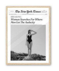 Trendy Newspaper Wall Art Print in Beige Frame