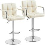 Set of 2 Modern Adjustable Bar Stools, Beige