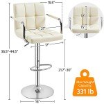 Set of 2 Modern Adjustable Bar Stools, Beige