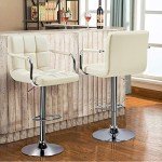 Set of 2 Modern Adjustable Bar Stools, Beige
