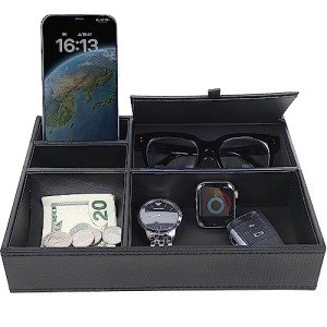 Men's Faux Leather Valet Tray and Jewelry Organizer