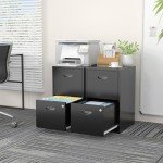 Metal 2 Drawer File Cabinet with Lock - Black