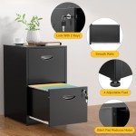 Metal 2 Drawer File Cabinet with Lock - Black