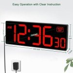 Large Red LED Digital Wall Clock for Seniors