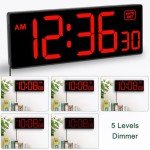 Large Red LED Digital Wall Clock for Seniors