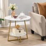 Modern Round Accent Side Table with Metal Frame