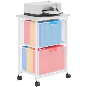 White Rolling File Cabinet with 2 Drawers & Wheels