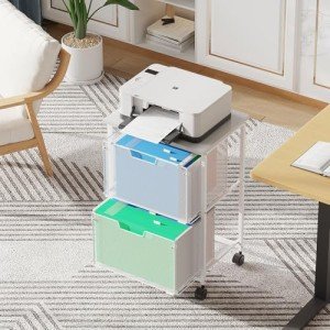 White Rolling File Cabinet with 2 Drawers & Wheels