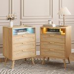 Halitaa Rattan Nightstand with USB Port & Storage
