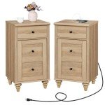 WAMPAT Set of 2 Nightstands with USB Charging