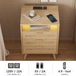 Halitaa Rattan Nightstand with USB Port & Storage