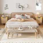 Halitaa Rattan Nightstand with USB Port & Storage
