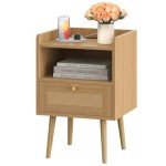 Rattan Nightstand with Charging Station – Mid Century Style