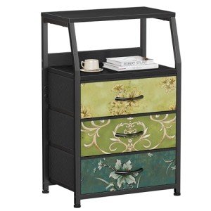 Retro Nightstand with 3 Drawers and Shelf