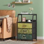 Retro Nightstand with 3 Drawers and Shelf