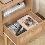 Rattan Nightstand with Charging Station – Mid Century Style