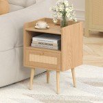 Rattan Nightstand with Charging Station – Mid Century Style