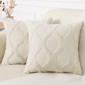 Beige Faux Fur Throw Pillow Covers - Set of 2