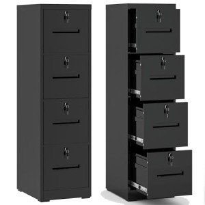 4-Drawer Lockable Metal File Cabinet in Black