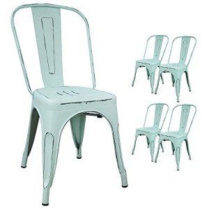 Blue Stackable Metal Indoor-Outdoor Dining Chairs - Set of 4
