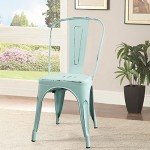 Blue Stackable Metal Indoor-Outdoor Dining Chairs - Set of 4