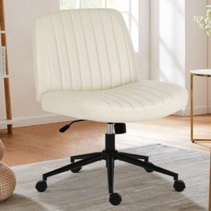 Modern White Armless Swivel Desk Chair with Wheels