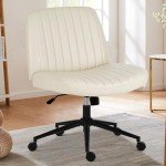 Modern White Armless Swivel Desk Chair with Wheels