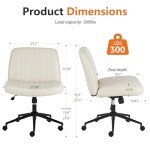 Modern White Armless Swivel Desk Chair with Wheels