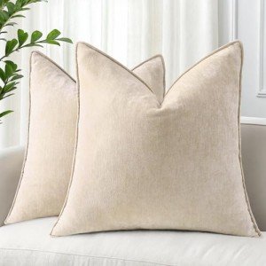 Beige Chenille Throw Pillow Covers Set of 2