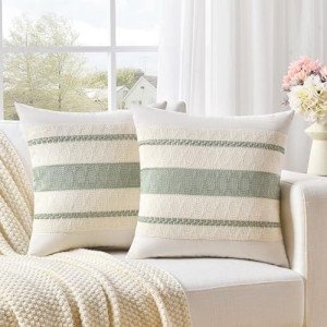 Set of 2 Sage Green Boho Throw Pillow Covers
