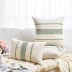 Set of 2 Sage Green Boho Throw Pillow Covers